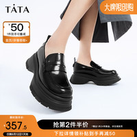 他她（TATA）方头厚底乐福鞋女增高皮鞋休闲单鞋春秋7XE20AM3 黑色 36