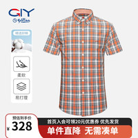 G|Y goldlion金利来GY短袖衬衫男24夏季舒适透气易打理英伦风休闲格子衬衣 橙色 L