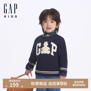 Gap【大小童同款】Gap男童2024秋季小熊毛衣儿童装上衣641748 海军蓝 160cm(14-15岁) 亚洲尺码