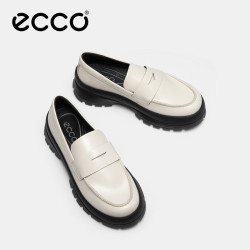 ecco 乐福鞋女 2024夏季女士单鞋英伦厚底增高鞋 踪迹30 石灰色 37