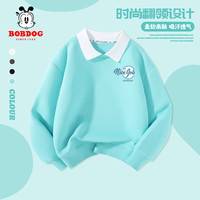 BoBDoG巴布豆儿童卫衣2024男童秋装翻领上衣外穿休闲童装宽松舒适大童男装 绿 简约巴布X 130