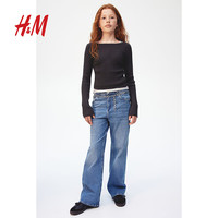 H&M2024秋季童装女童大童纯色宽松版微喇牛仔裤1204248 牛仔蓝 160/69