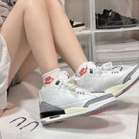耐克(NIKE)男女AIR JORDAN 3 GS AJ3白水泥米灰粉爆裂纹中帮休闲运动篮球鞋 DM0967-100女子白灰 36