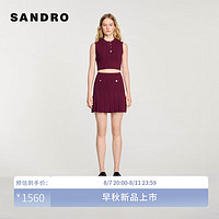 SANDRO2024早秋新款女装镂空圆领修身无袖短款针织上衣SFPPU02394 34/紫红色