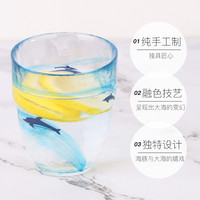 吉奈手工玻璃杯月夜野工房水杯大容量花茶杯咖啡牛奶早餐玉兔 手工流墨锤纹 玉兔250ml