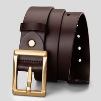 牛当家皮带男真皮腰带黄铜针扣头层牛皮复古休闲耐用裤带 深咖色 120cm 腰围2尺9-3尺/裤码36-37