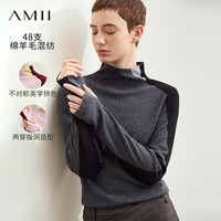 AMII2024秋通勤半高领不对称撞色拼接羊毛衫女修身显瘦毛衣12443133 深花灰 155/80A/S