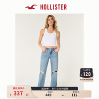 HOLLISTER24秋新款低腰水洗破洞款宽松直筒牛仔裤 女 KI355-4355 破洞款，中间色 1