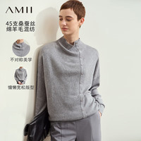 AMII2024秋新款通勤荡领半高领不对称假门襟毛衣女宽松落肩袖12443084