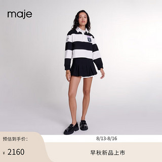 Maje2024早秋女装洋气撞色边黑色百褶半身裙短裙MFPJU01319 黑色 T38