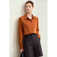AMII2024秋简洁通勤翻领撞色几何异形纽扣衬衫女雪纺衬衣上衣 焦糖 155/80A/S