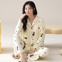 婧麒(JOYNCLEON)月子服产后棉胸垫一体喂奶家居服哺乳睡衣女春秋款 黑兔子【无哺乳口】Jsy148563 M(适合90_120斤)