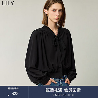 LILY2024秋女装法式优雅浪漫飘带领收腰垂顺舒适松弛感衬衫女 510黑 L