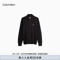 Calvin Klein Jeans24秋季男休闲通勤ck刺绣立领拉链针织开衫毛衣J326796 BEH-太空黑 L