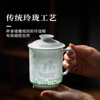 景德镇 陶瓷男士泡茶杯玲珑家用高档大容量办公茶水分离杯
