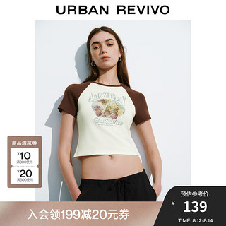 URBAN REVIVO 女士美式甜心撞色印花正肩短袖T恤 UWL440194 本白 L