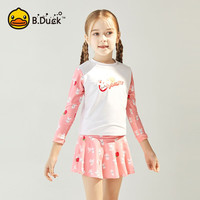 B.DUCK小黄鸭游泳衣女童裙式分体两件式粉色小公主儿童长袖温泉泳衣 白色/粉色 110【高85-100cm重7-10kg】