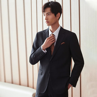 报喜鸟西服套装男装【张若昀明星同款】秋季易打理商务正装羊毛西装西裤 曜石黑 44A(165/88)