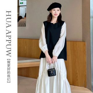 画朴小众设计法式V领连衣裙女装2024秋季开叉西装马甲套装潮