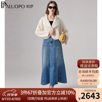 帕罗（PALUOPO）24秋冬100%山羊绒短外套女装格子提花针织大衣英伦风花边保暖外衣