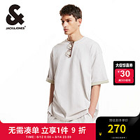 杰克·琼斯（JACK&JONES）夏季宽松舒适简约罗纹圆领贴布装饰纯色时尚短袖T恤男装224301020 G01 石灰花灰 190/108A/XXL