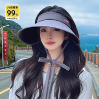 目丸防晒帽女防紫外线夏季大帽檐遮阳帽子遮脸UV空顶帽户外骑行太阳帽 灰色-双层冰丝飘带款
