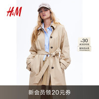 H&M女装2024秋季新款单排扣斜纹风衣1241686 米色 1