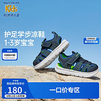 Skechers斯凯奇男童休闲时尚软底包头魔术贴沙滩凉鞋400041N NVLM海军蓝色/柠檬色 22