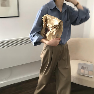 真维斯女装2024秋季舒适好穿简约时尚纯色百搭女装衬衫LE 蓝色8500 175/100A/XXL