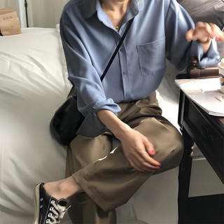 真维斯女装2024秋季舒适好穿简约时尚纯色百搭女装衬衫LE 蓝色8500 175/100A/XXL
