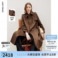 朗姿2024年秋季高级感中长款军旅风外套法式复古时尚风衣上衣 红棕色 S