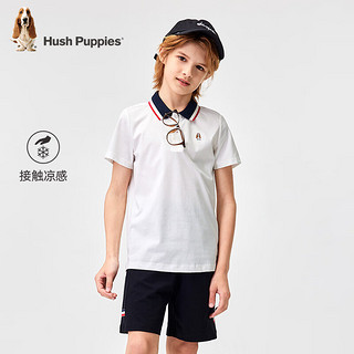 暇步士（Hush Puppies）童装儿童男中大童2024夏季凉感舒适时尚运动百搭短袖POLO衫 本白 130cm