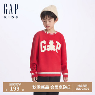 Gap【大小童同款】Gap男童2024秋季小熊毛衣儿童装上衣641748 红色 100cm(2-3岁) 亚洲尺码