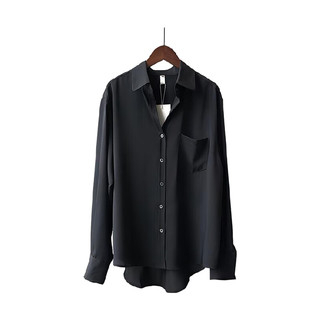 真维斯女装2024秋季舒适好穿简约时尚纯色百搭女装衬衫LE 黑色8010 175/100A/XXL