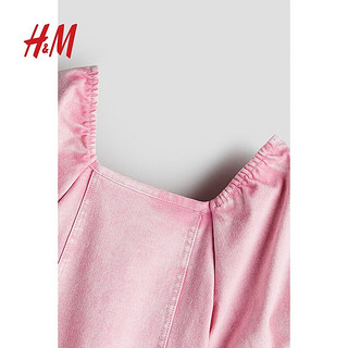 H&M2024夏季童装大童女童仿牛仔裙式下摆上衣1252262 浅粉色 130/64