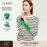 AMII2024秋圆领不对称撞色桃心字母刺绣条纹毛衣女12423126 白黑条 155/80A/S