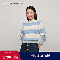 TOMMY HILFIGER【半高领条纹】24新款秋冬女装纯棉宽条纹圆领针织衫42155