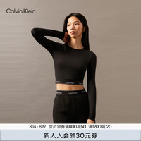 Calvin Klein运动24秋季新款女士ck提花织带紧身短款健身跑步长袖T恤GWS4K262 BAE-太空黑