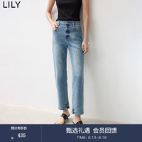 丽丽 LILY2024秋复古时髦水洗九分小直筒烟管裤牛仔裤 418幽蓝 XL