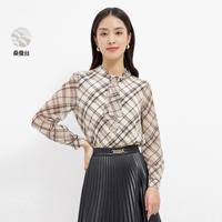春夏季人气法式格纹长袖时尚气质复古百搭通勤衬衫衬衣上衣女