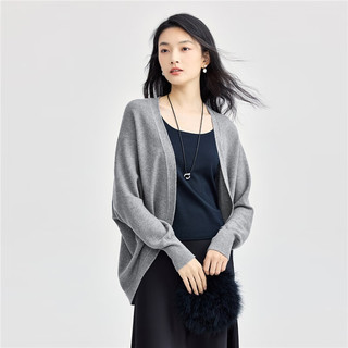 佐丹奴针织衫女新款文艺慵懒风宽松蝙蝠袖无扣针织开衫女18354215 03浅花灰