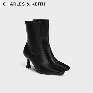 CHARLES&KEITH24秋季CK1-90360403气质细高跟弹力短靴瘦瘦靴 Black黑色 40