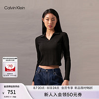 Calvin Klein Jeans24秋季女士简约ck刺绣修身无扣V字POLO衫T恤J224946 BEH-太空黑 S