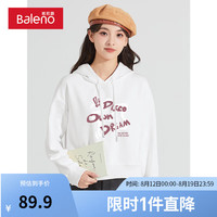 班尼路基础款短款连帽上衣女士2024秋季修身显瘦休闲风卫衣潮 白-涂鸦星星星 L