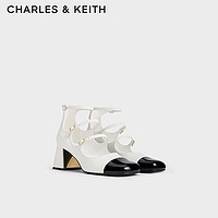 CHARLES&KEITH24秋季CK1-60361531复古高帮镂空粗跟玛丽珍鞋 White白色 39