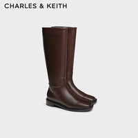 CHARLES&KEITH24秋季CK1-90280062简约拉链高筒骑士靴长靴女 Brown棕色 35