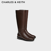 CHARLES&KEITH24秋季CK1-90280062简约拉链高筒骑士靴长靴女 Brown棕色 35