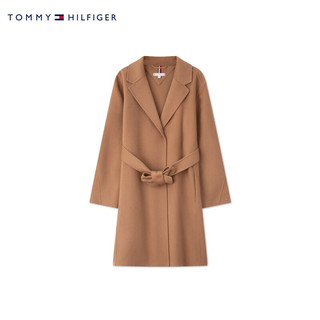 TOMMY HILFIGER24秋冬女装羊毛混纺系带收腰毛呢大衣外套WW0WW43603 卡其色GWE 38