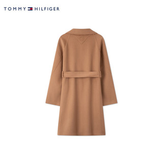TOMMY HILFIGER24秋冬女装羊毛混纺系带收腰毛呢大衣外套WW0WW43603 卡其色GWE 38