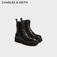 CHARLES&KEITH24秋季CK1-91720017厚底圆头马丁靴侧拉链短靴 Burgundy葡萄酒红色 37